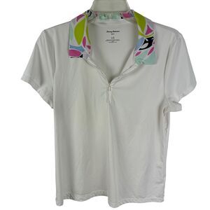 Tommy Bahama Golf Polo Style Top Size Large White 1/4 Zip Short Sleeves Women's